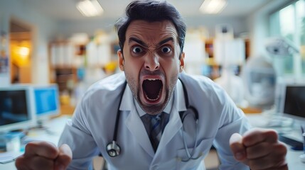 Passionate Medical Professional Expressing Intense Emotion in Office Environment
