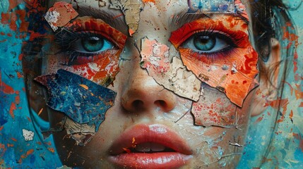 Abstract collage of woman, colorful and textured artistic exploration, AI Generative