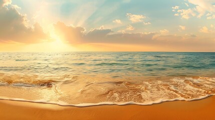 Fototapeta na wymiar A panoramic view of a tropical beach at sunset, AI Generative