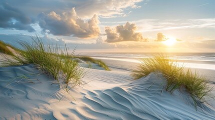 Ein friedlicher Morgen am Nordsee Strand von Langeoog, AI Generative - obrazy, fototapety, plakaty