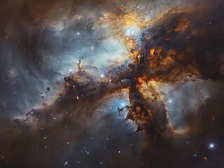 A nebula within a galaxy cluster birthing stars