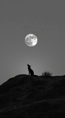 Coyote howling under a full moon