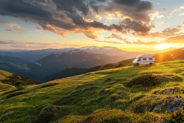 Papier Peint photo Destinations top view of mountain with camping car, nice landscape