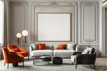 Mockup living room with white photo frame, Modern interior design