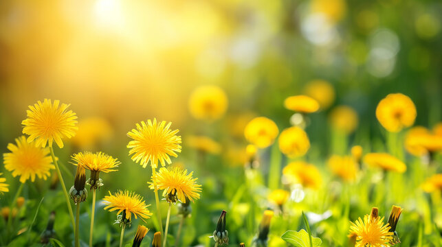Nature background with yellow dendelion flowers