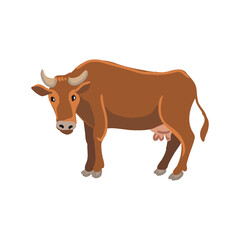 vector drawing brown cow, farm animal isolated at white background, hand drawn illustration