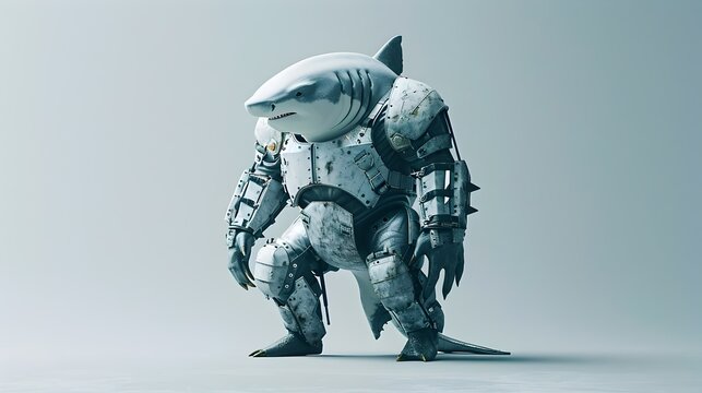 Hulking Futuristic Mech Cyborg Creature Brandishing Weapons in Dramatic Sci-Fi Scene