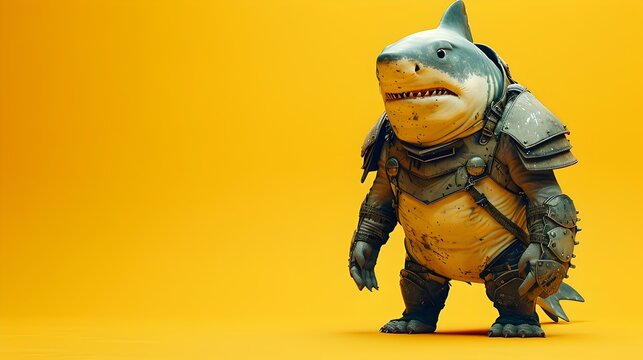Fearsome Robotic shark Mercenary Warrior in Futuristic Armored Suit
