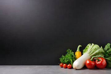 Vegetable with copy-space background concept, blank space. Place to adding text blank copy space. Garden Gems: Gems of Freshness in Garden Vegetables