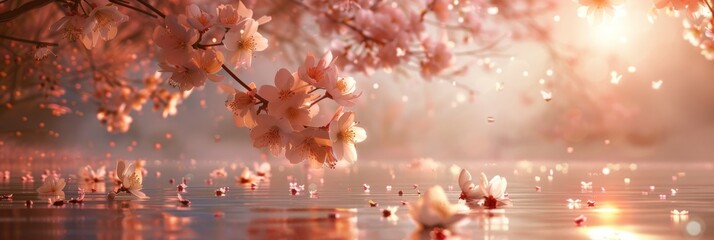 A delicate cherry blossom texture, reflecting the beauty and transient nature of life, inspired by serene and solemn moments created with Generative AI Technology - obrazy, fototapety, plakaty