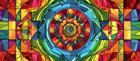 Circular design on a vibrant stained-glass window - Powered by Adobe
