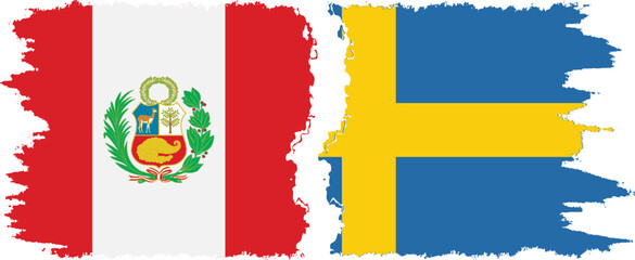 Sweden and Peru grunge flags connection vector