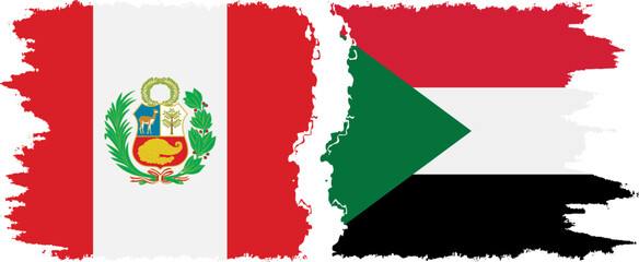 Sudan and Peru grunge flags connection vector