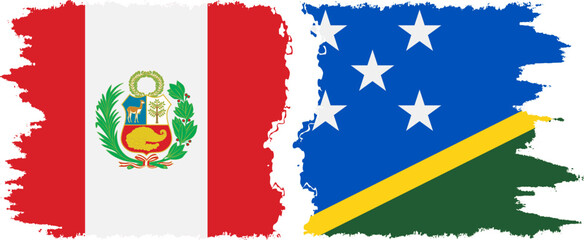 Solomon Islands and Peru grunge flags connection vector
