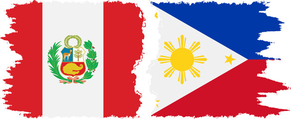 Philippines and Peru grunge flags connection vector