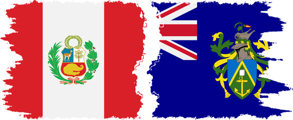 Pitcairn Islands and Peru grunge flags connection vector