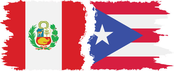 Puerto Rico and Peru grunge flags connection vector