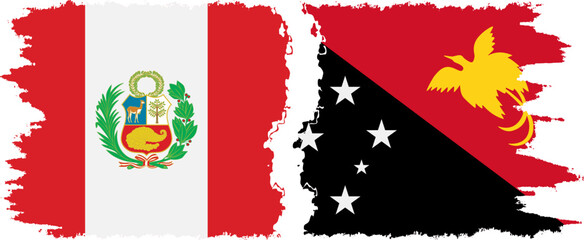 Papua New Guinea and Peru grunge flags connection vector