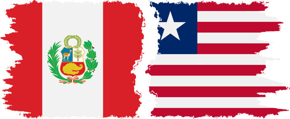 Liberia and Peru grunge flags connection vector