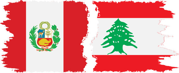 Lebanon and Peru grunge flags connection vector - obrazy, fototapety, plakaty