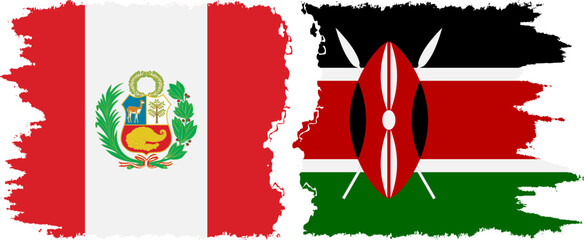 Kenya and Peru grunge flags connection vector