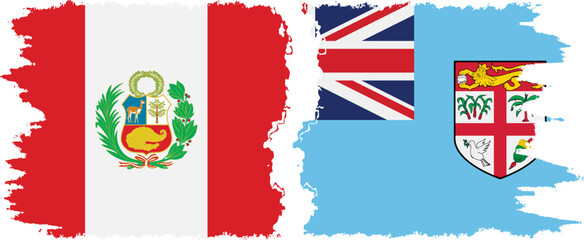 Fiji and Peru grunge flags connection vector