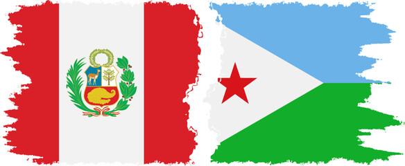Djibouti and Peru grunge flags connection vector