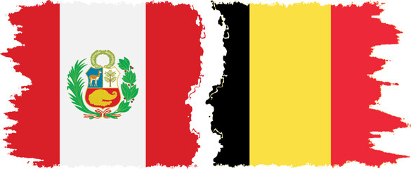 Belgium and Peru grunge flags connection vector