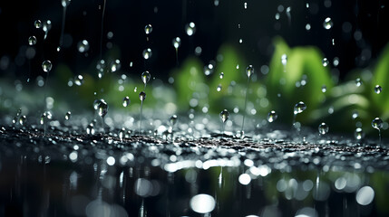 Close-up of the moment water such as rain falls to the ground - obrazy, fototapety, plakaty