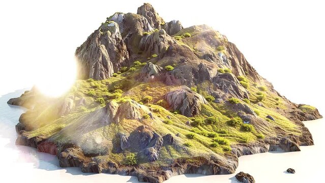 a highly detailed 3d render of a volcanic island. seamless looping overlay 4k virtual video animation background