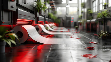 Obraz premium roll of paper coming out of printer, paper draping down the front,generative ai