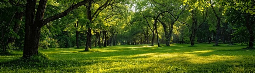 Nature Scene, lush green landscape with trees, grass, and foliage