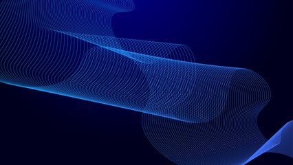 Abstract violet & green wavy line pattern on dark blue background with copy space. Modern tech futuristic neon color concept. poster, banner, brochure cover, flyer, card, web. Vector illustration