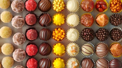 Assorted delicious brigadeiros, brazilian typical candy sweet homemade chocolate colorfull - obrazy, fototapety, plakaty