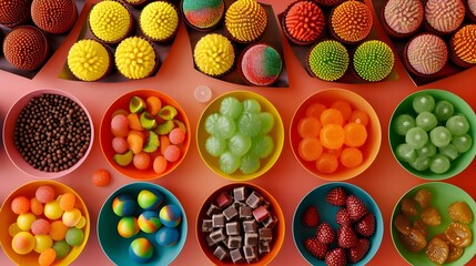 Assorted delicious brigadeiros, brazilia typical candy sweet homemade chocolate colorfull - obrazy, fototapety, plakaty