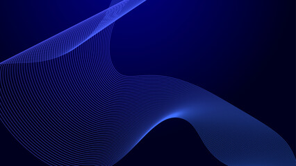 Abstract wavy dynamic blue green violet light lines curve banner on black background in concept technology, neural network, neurology, science, music, neon light, banner, poster. vector illustration