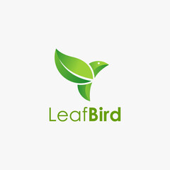 Minimalist leaf bird logo icon vector template on white background