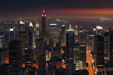 Naklejka premium Panoramic View of Bustling City Skyline at Twilight