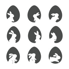 Rabbit silhouette on Easter egg background greeting card decorative elements