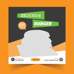 Free Vector Delicious Burger or Delicious Food Menu Design Social Media Post Web Banner Template