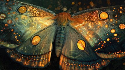 Delicate Patterns of Light on Moth Wings in Flight A Dance of Biodiversity and Transformation - obrazy, fototapety, plakaty