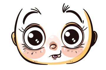  Cartoon cute doodles of a curious baby's face with chubby cheeks and wide eyes, Generative AI