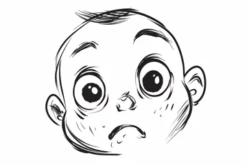Fotobehang  Cartoon cute doodles of a curious baby's face with chubby cheeks and wide eyes, Generative AI © Starlight