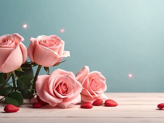 Valentines Day Cute Background Mockup with rose 3d text