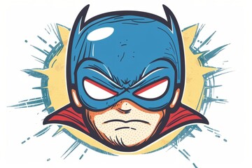 Cartoon cute doodles of a determined superhero's face with a mask and a determined glare, Generative AI