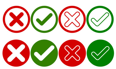 green and red checkbox icon. Checkmark or checkbox pictogram icons set. Replaceable vector design.