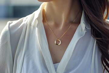 Stylish gold pendant with a delicate chain for everyday wear, Elegant gold pendant featuring a delicate chain, perfect for everyday attire.