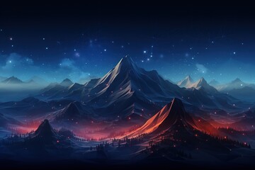 Surreal Mountains under a Celestial Network Sky. 