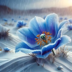 Himalayan blue poppy in the rain.