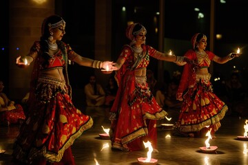 Vibrant Diwali celebration with traditional dance performances and festivities, Festive Diwali...